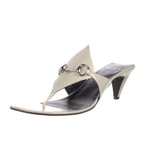 NWT Gucci Women's Cream Heeled Sandals with Metallic Accents US 10 EU 40